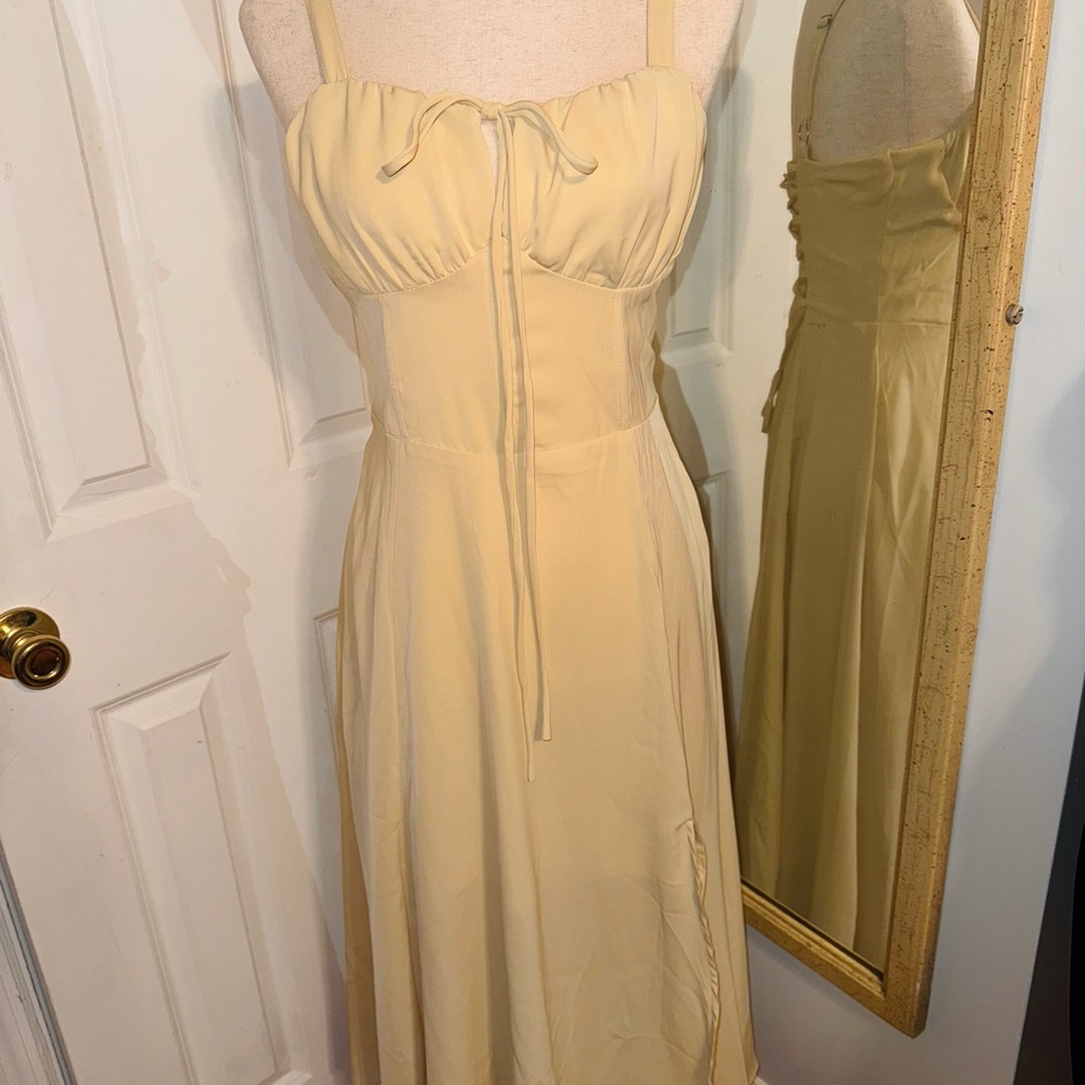 Corset Midi Dress, Summer Spaghetti Straps Flowy Sundress/Slit